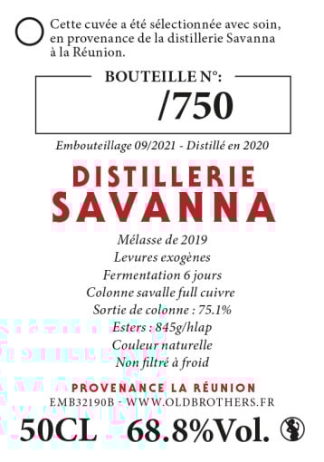 Old Brothers - Rhum 68.8 Savanna White High Ester Rum Exclusivement pour Excellence Rhum